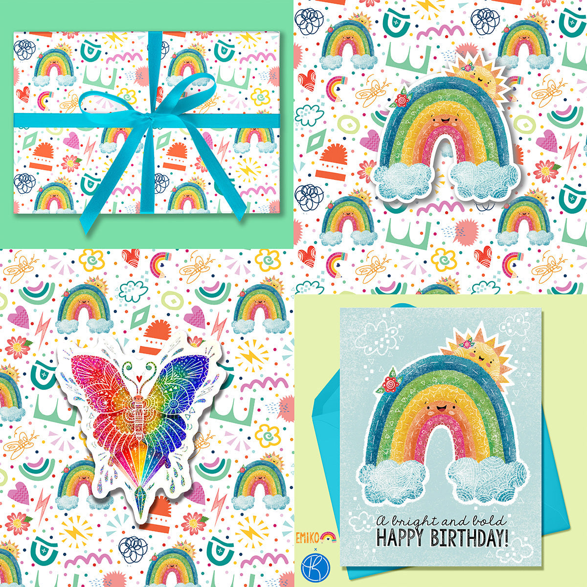 Emiko Rainbow Mix Gift Wrap-3 Sheets-Wholesale