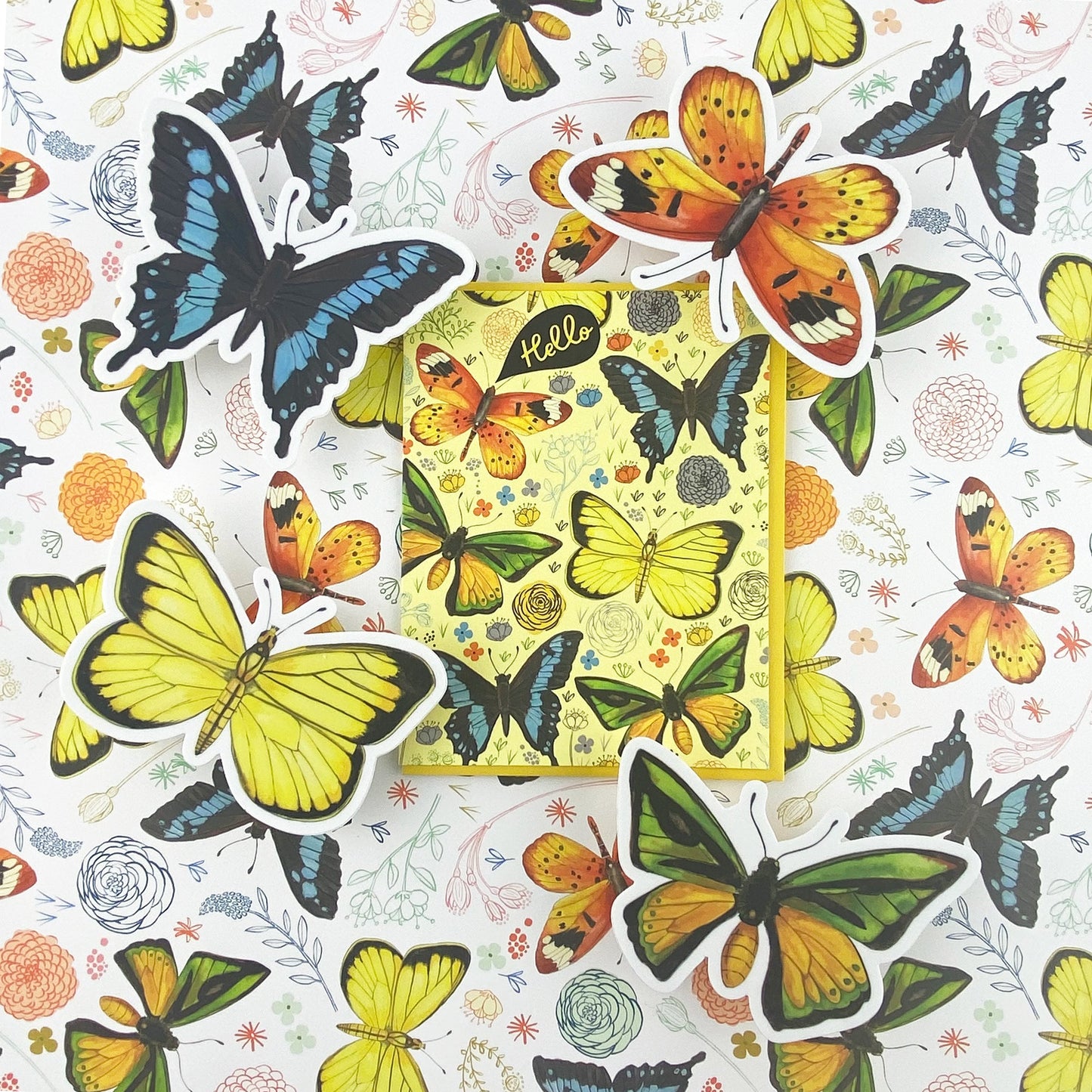 Boxed Set of 8 Cards-Hello Butterflies Greeting Cards-Wholesale
