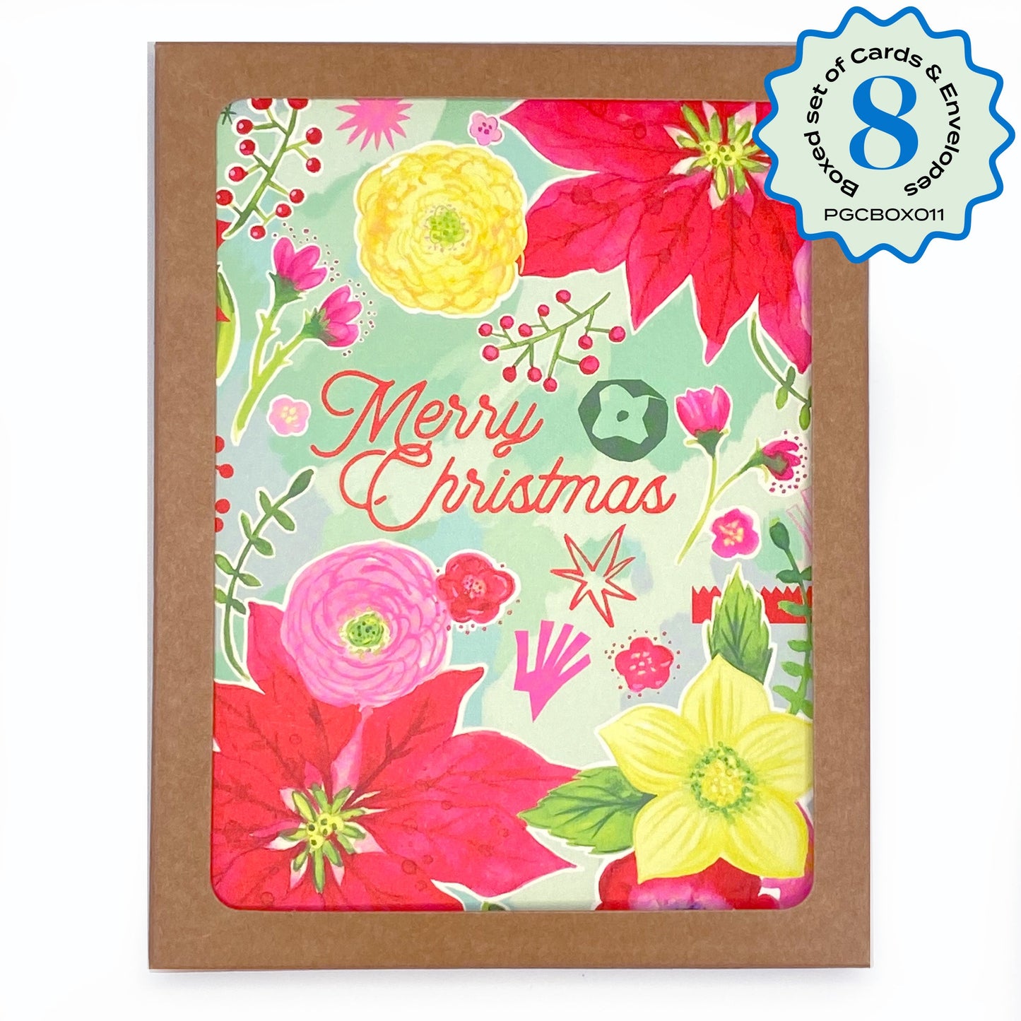 Boxed Set of 8 Cards-Merry Christmas Floral Greeting Cards