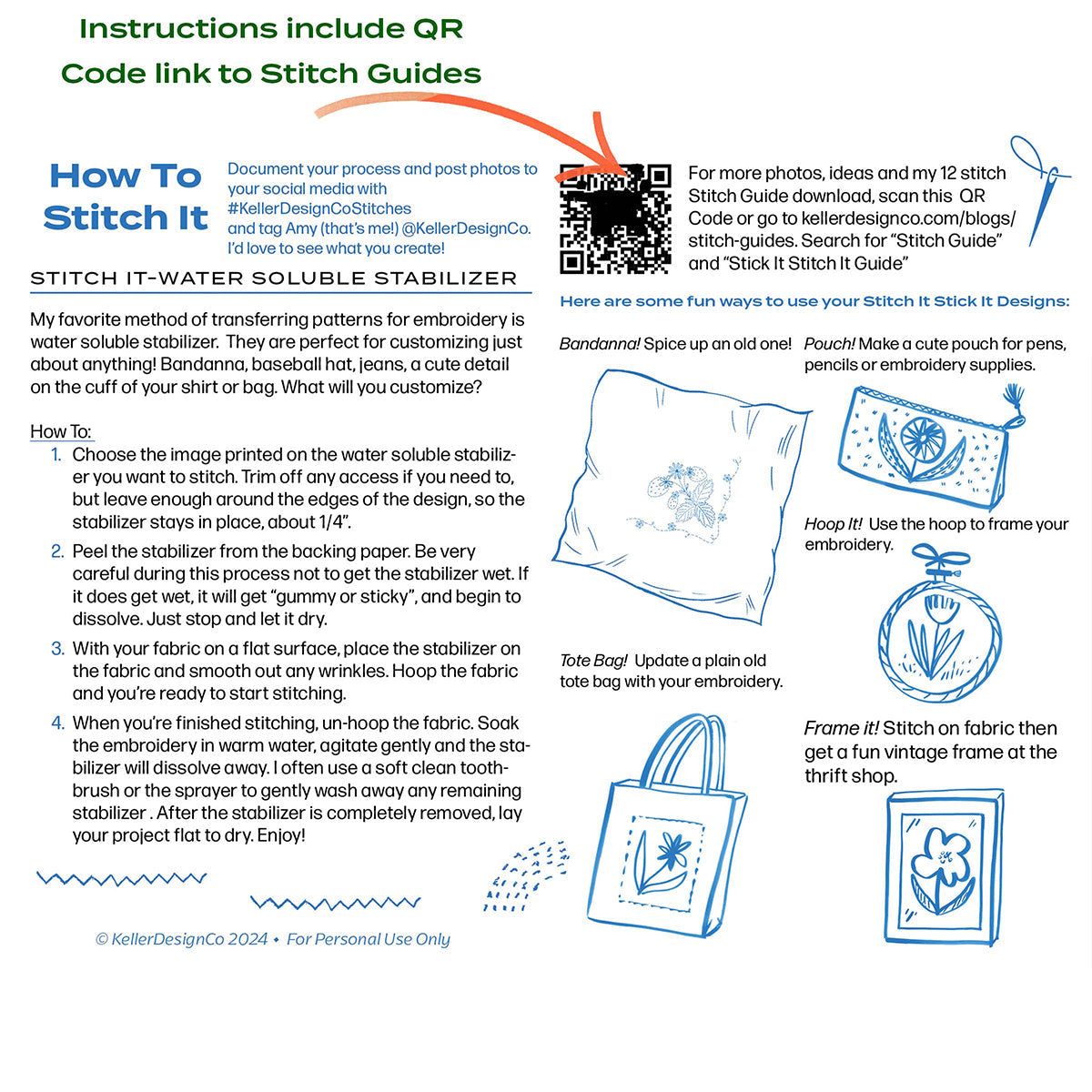 Stick and Stitch Water Soluble Stabillizer DIY Embroidery patterns for crafters kit.