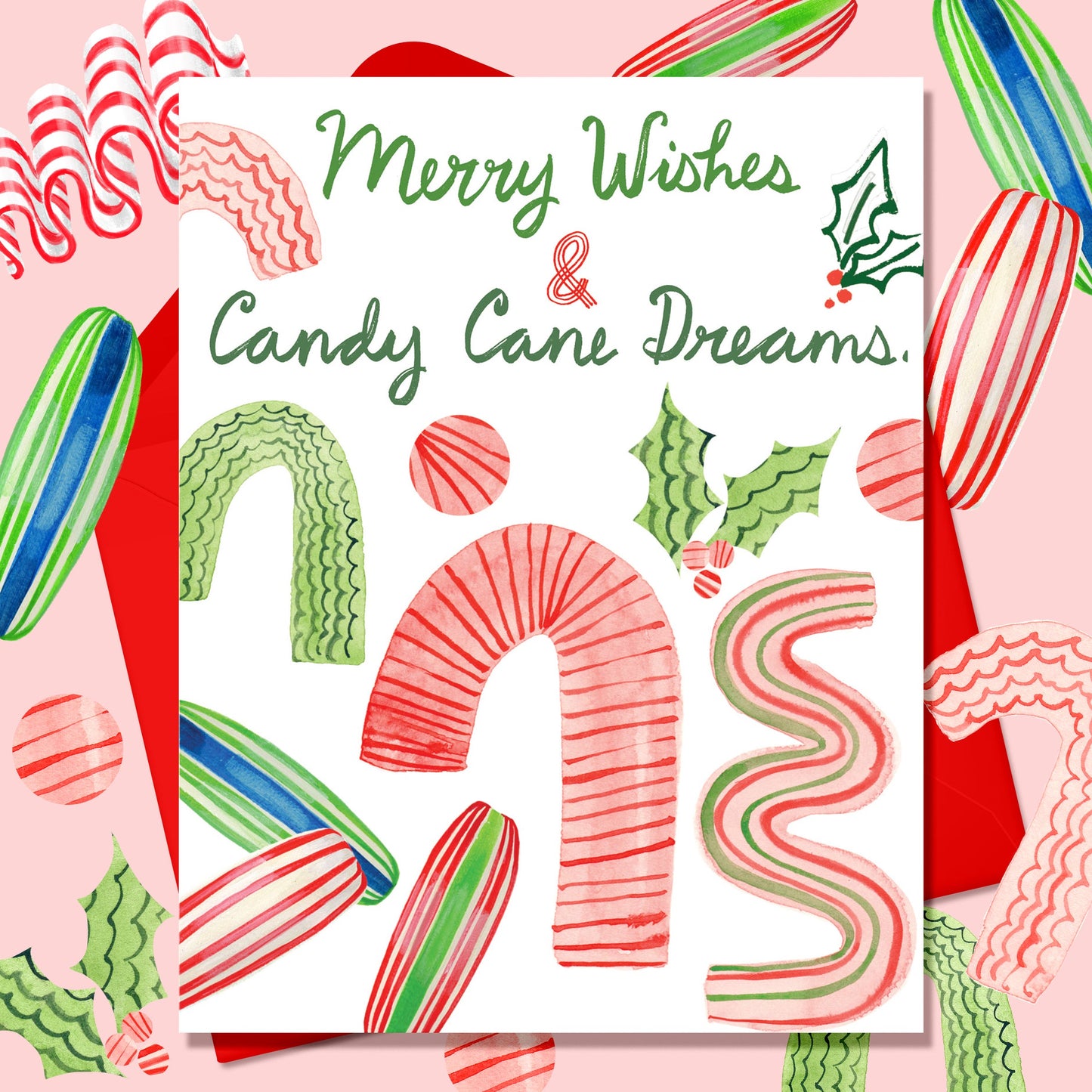 Merry Wishes and Candy Cane Dreams Holiday A2 Greeting Card