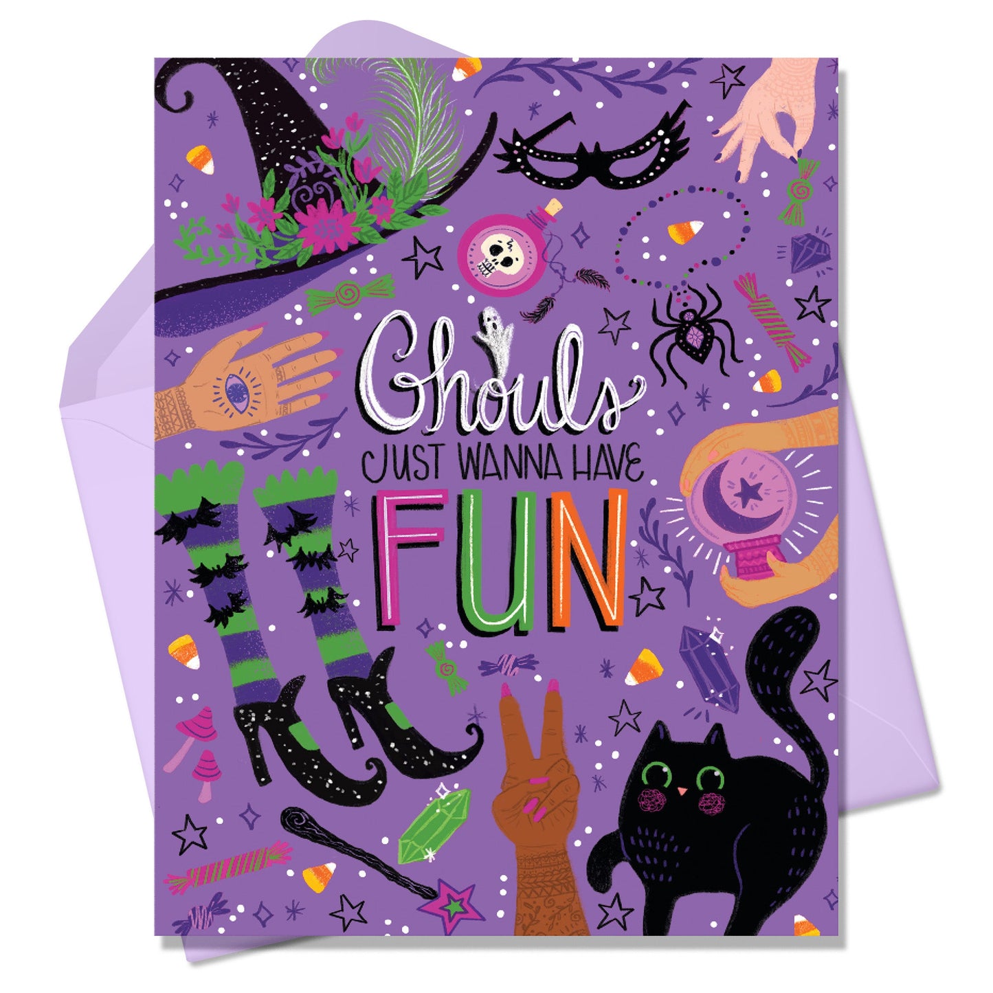 Ghouls Just Wanna Have Fun - by Emiko Rainbow Halloween Greeting Card