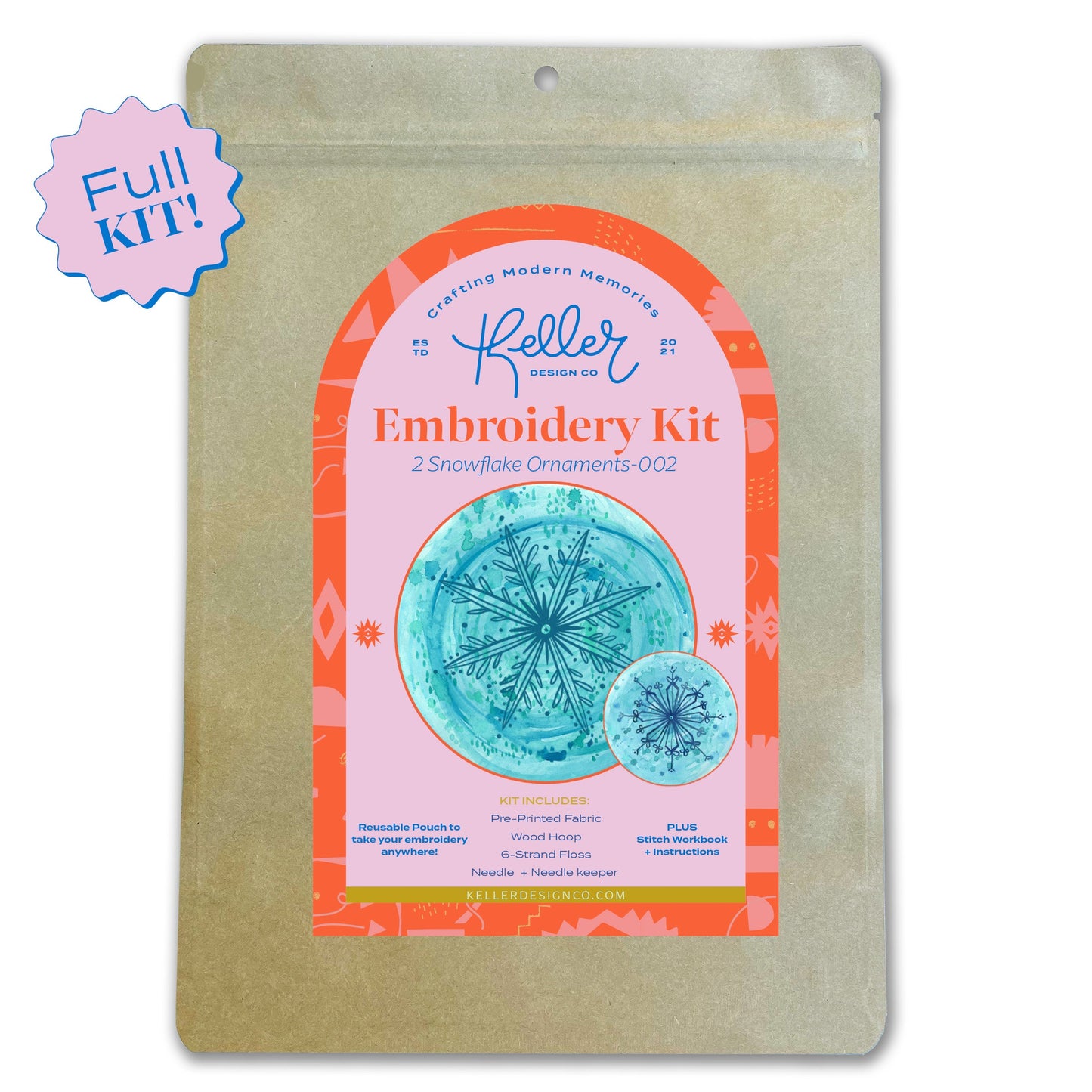 Snowflake Ornament Embroidery Kit-Blue/Blue (Small)