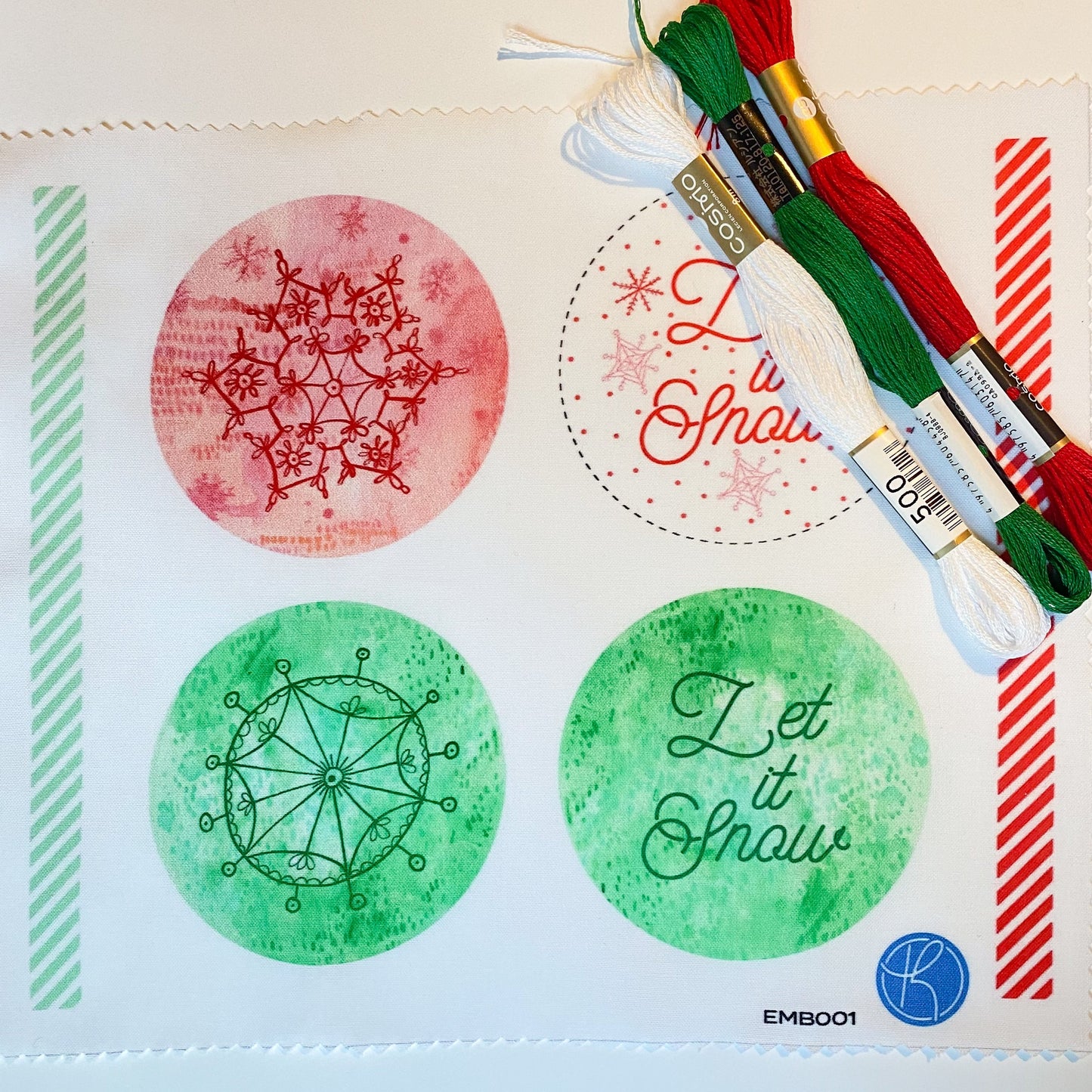 Snowflake Ornament Embroidery Kit-Red/Green (Small)