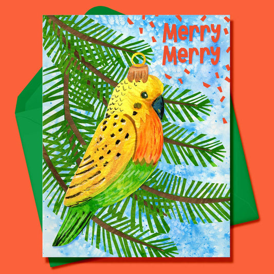 Merry Merry Parakeet Greeting Card-Wholesale