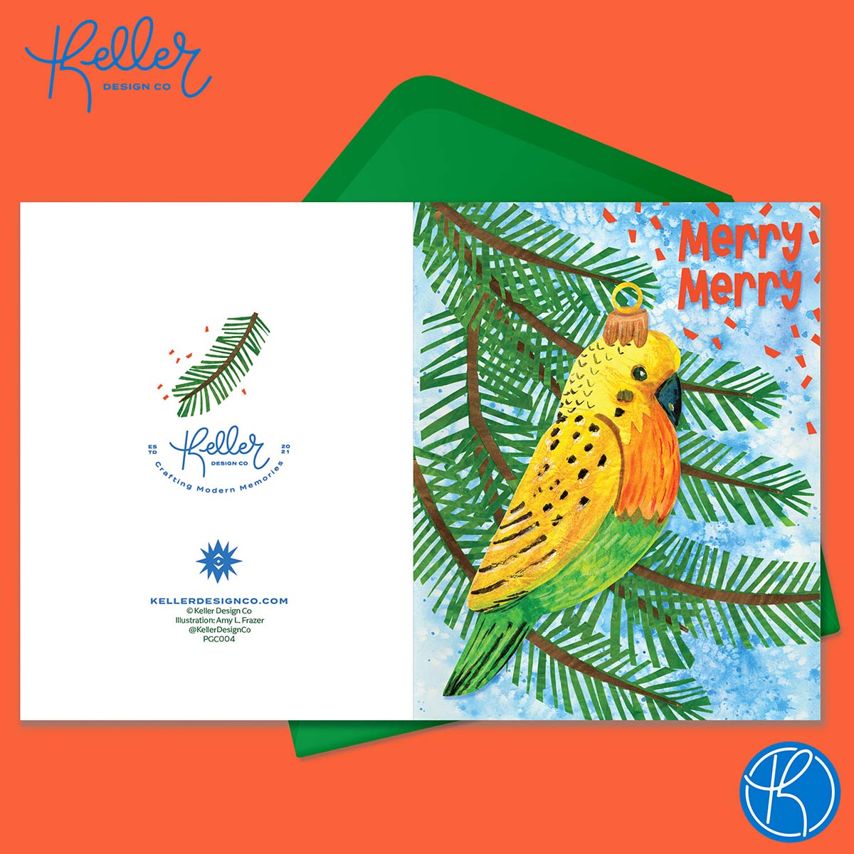 Merry Merry Parakeet Greeting Card-Wholesale