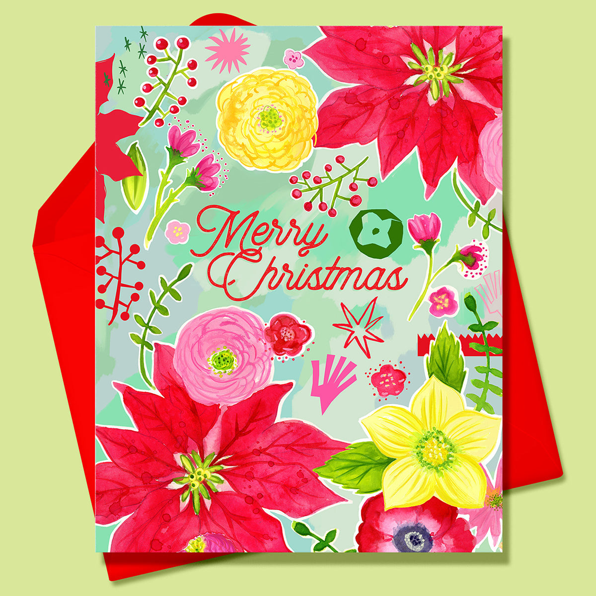 Merry Christmas Floral Greeting Card-Wholesale