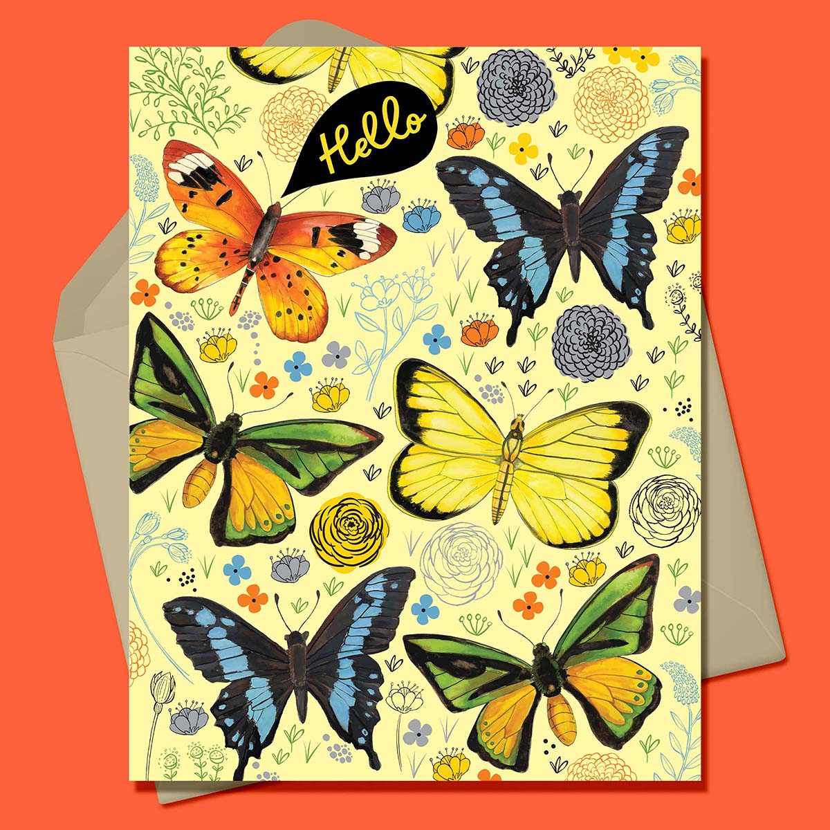 Boxed Set of 8 Cards-Hello Butterflies Greeting Cards-Wholesale