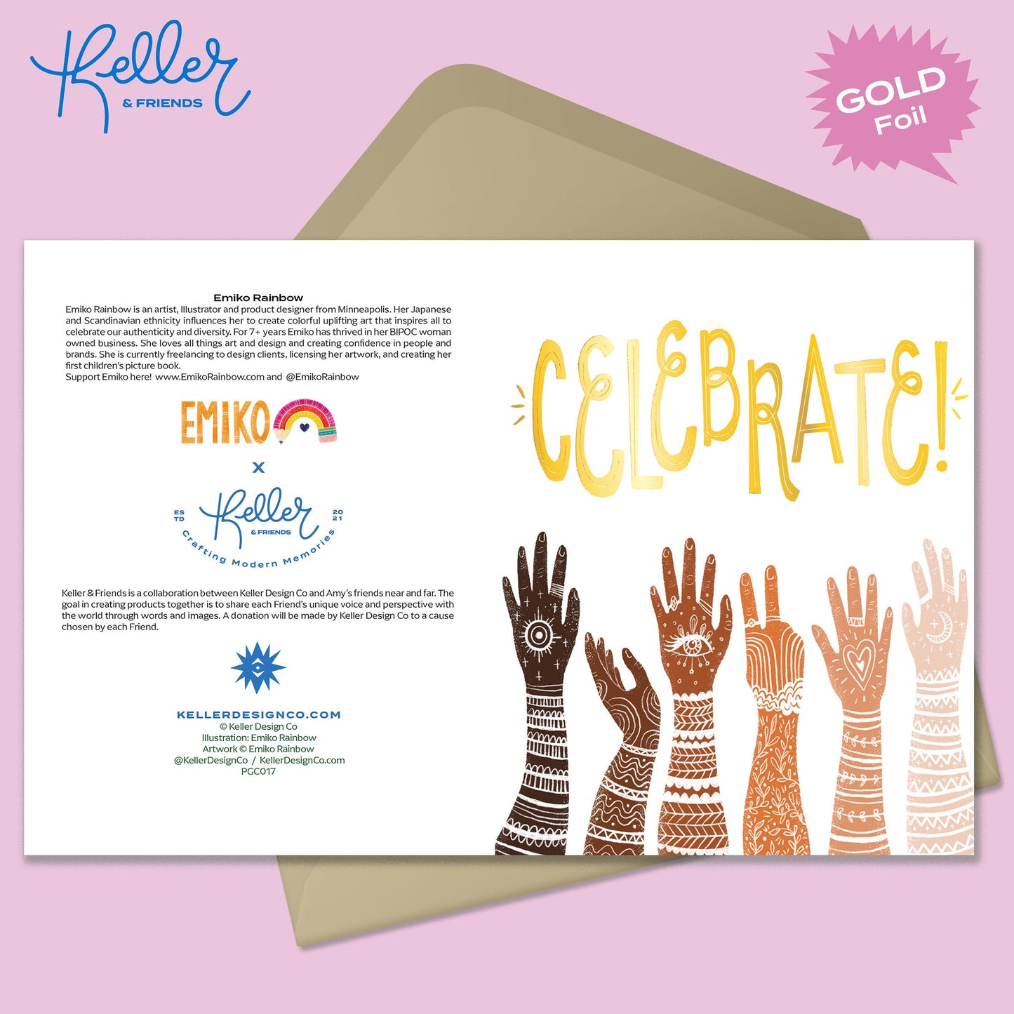 Celebrate Hands (Gold Foil) Greeting Card-Wholesale