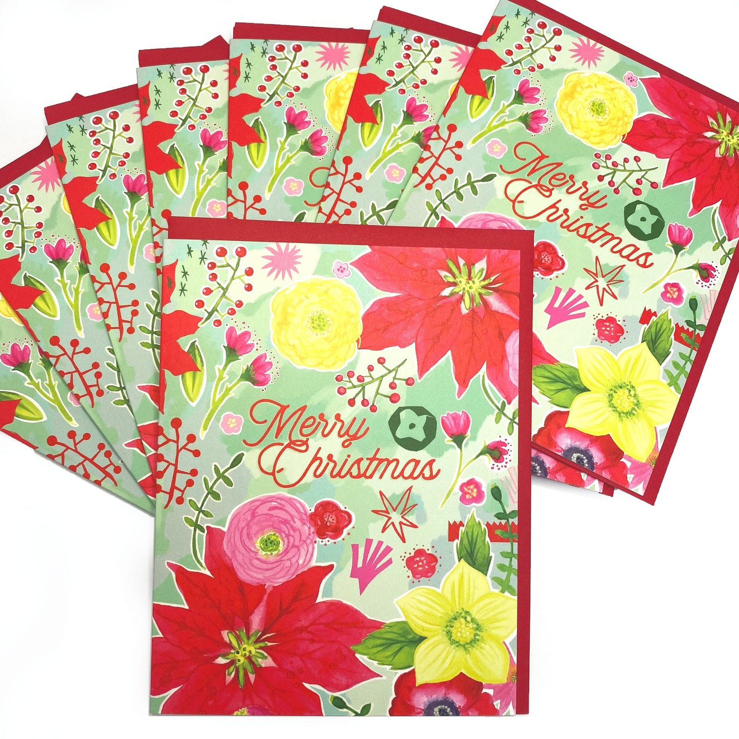 Boxed Set of 8 Cards-Merry Christmas Floral Greeting Cards