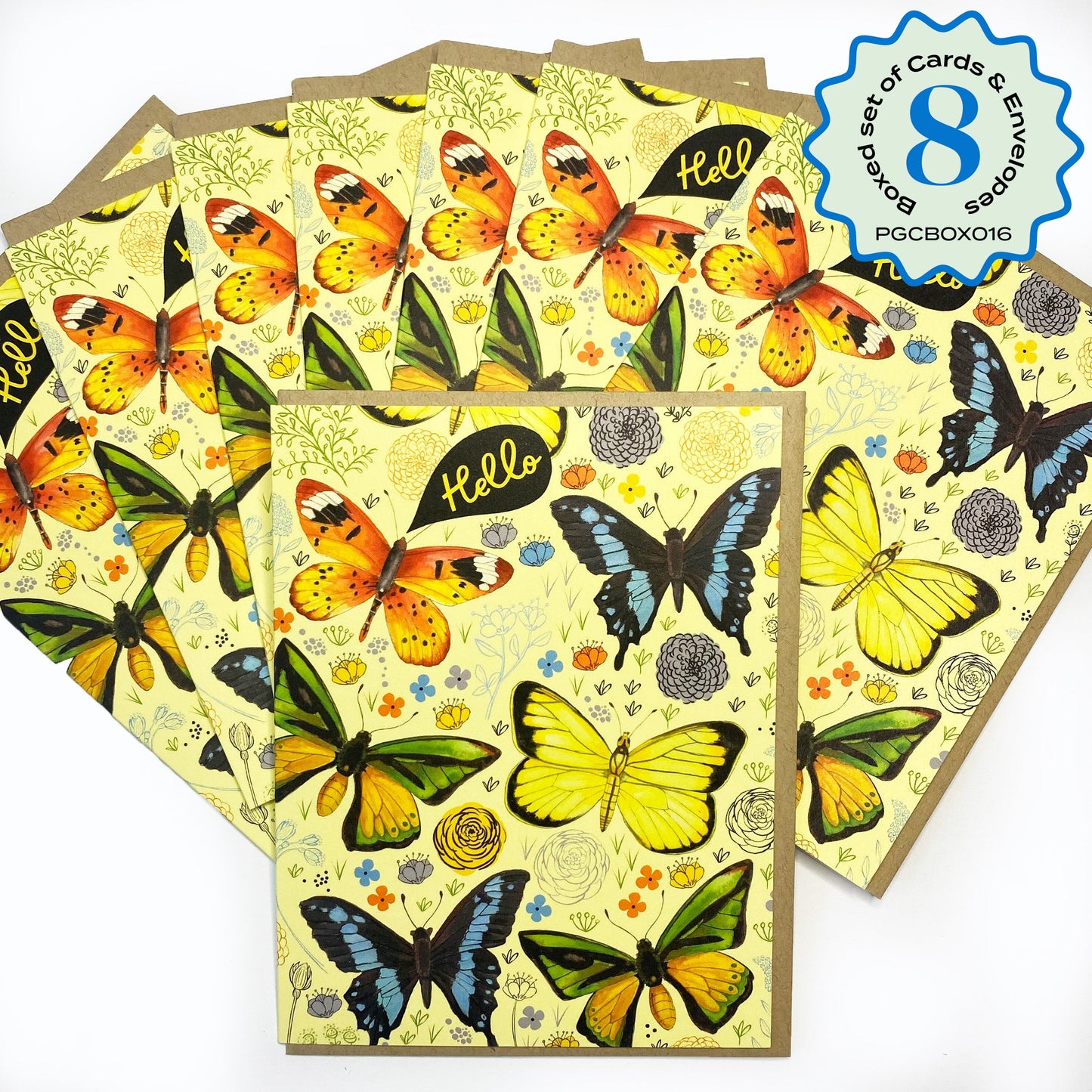 Boxed Set of 8 Cards-Hello Butterflies Greeting Cards-Wholesale