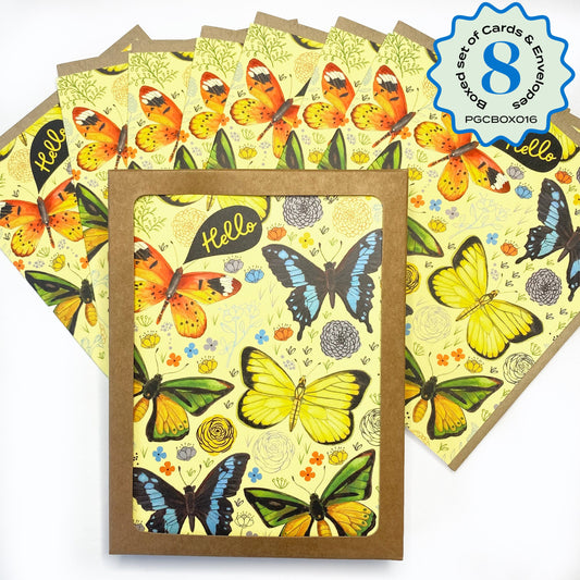 Boxed Set of 8 Cards-Hello Butterflies Greeting Cards-Wholesale